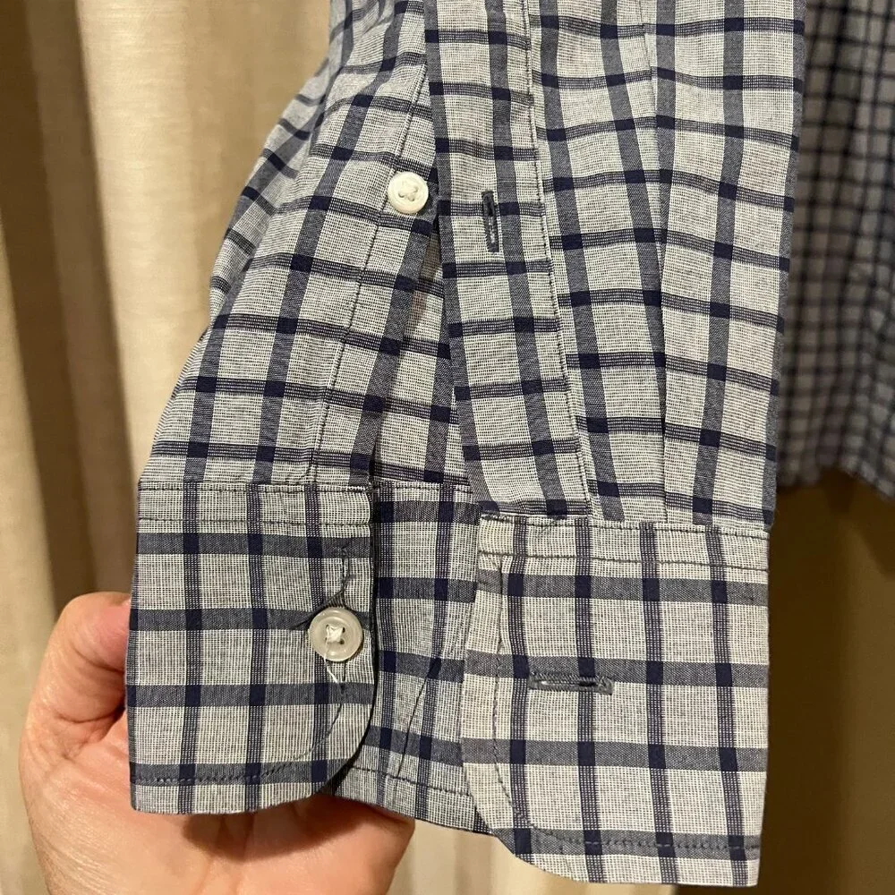 J Crew Slim Fit Blue Check Button Down Men's Long Sleeve Dress Shirt, Size Large